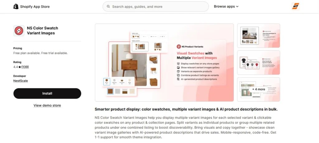 Screenshot of NS Color Swatch Variant Images