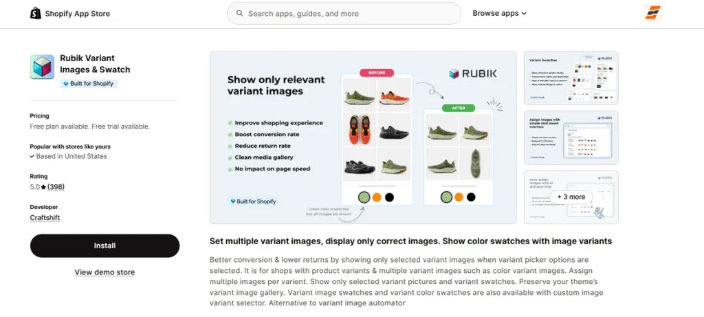 Screenshot of Rubik Variant Images and Swatch