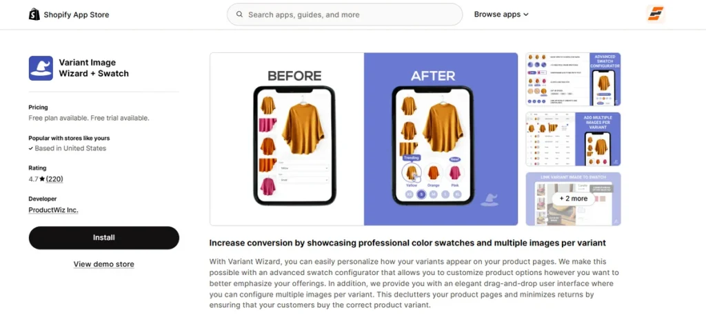 Screenshot of Variant Image Wizard Plus Swatch App
