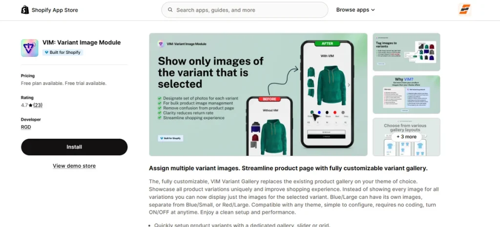 Screenshot of Variant Image Module App