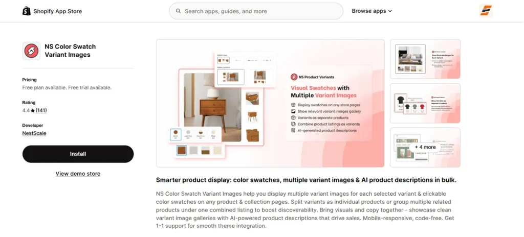 Screenshot of NS Color Swatch Variant Images App