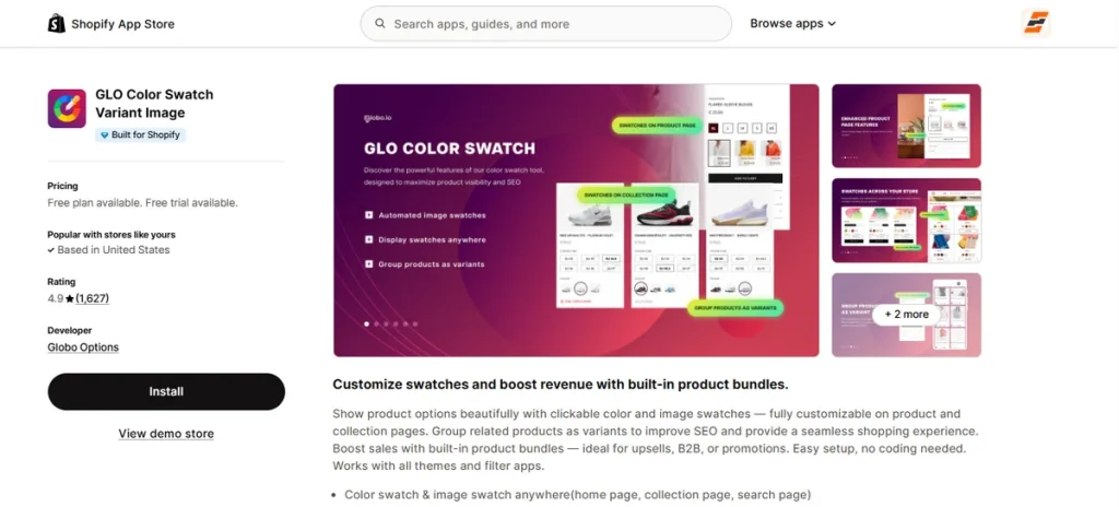 Screenshot of GLO Color Swatch Variant Image