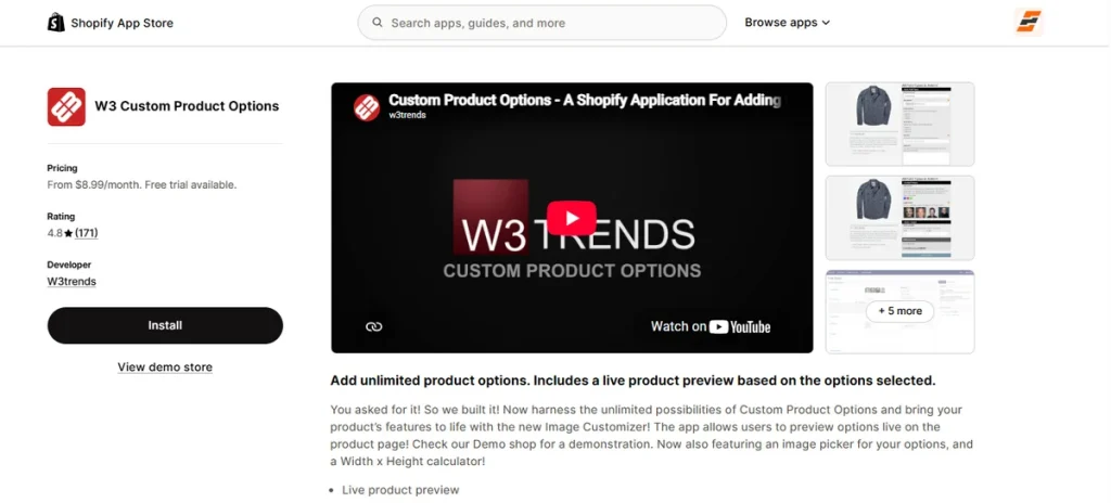 Screenshot of W3 Custom Product Options