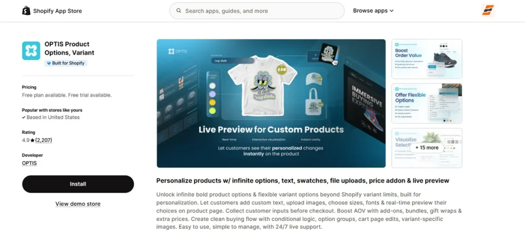 Screenshot of Optis Product Options Variant