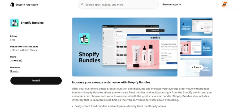 Screenshot of Shopify Bundles