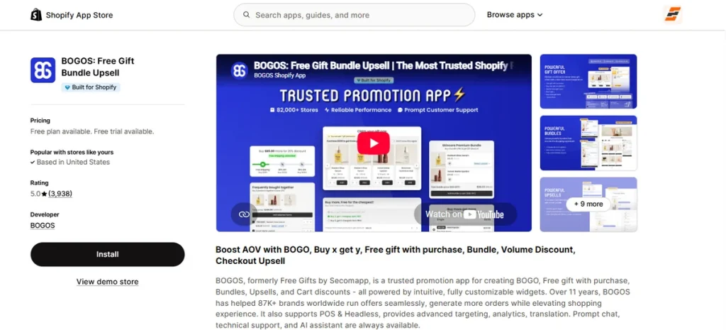 Screenshot of BOGOS Free Gift Bundle Upsell
