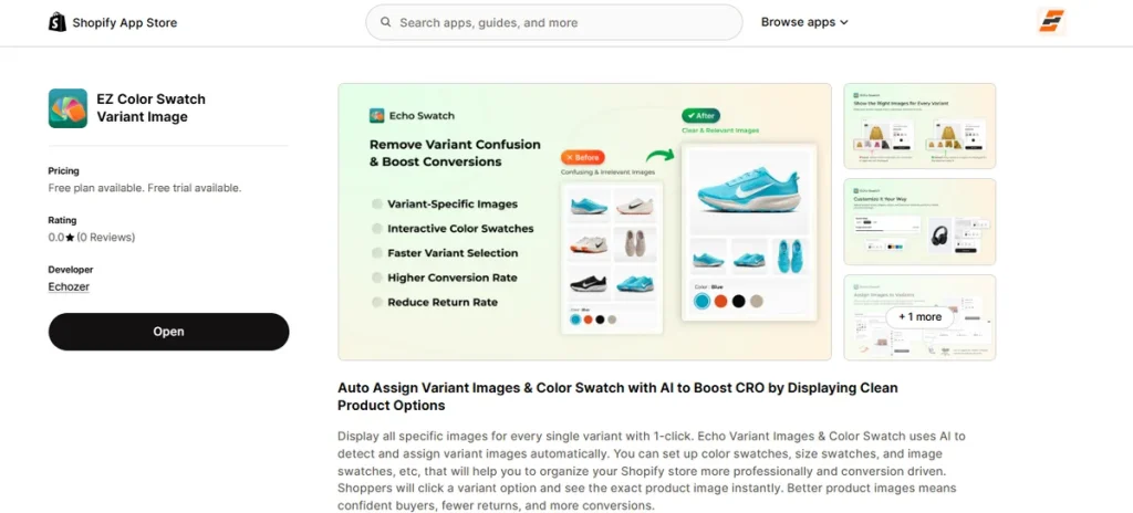 Screenshot of EZ Color Swatch Variant Image