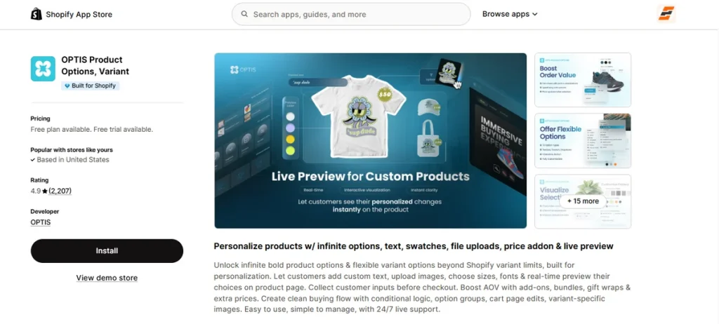 Screenshot of Optis Product Options Variant