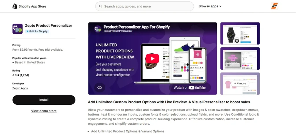 Screenshot of Zepto Product Personalizer