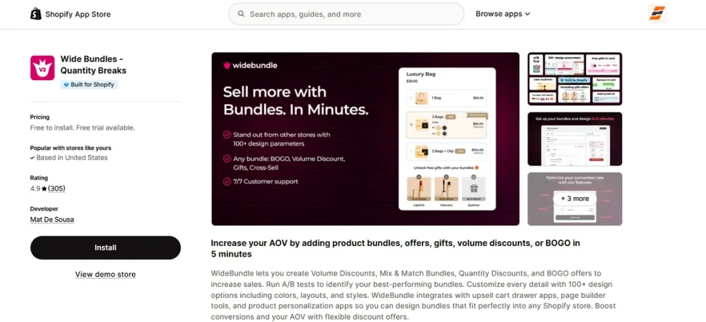 Screenshot of Wide Bundles Quantity Breaks