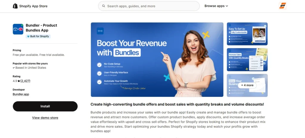 Screenshot of Bundler Product Bundles App