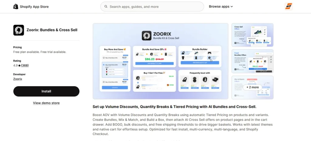 Screenshot of Zoorix Bundles and Cross Sell