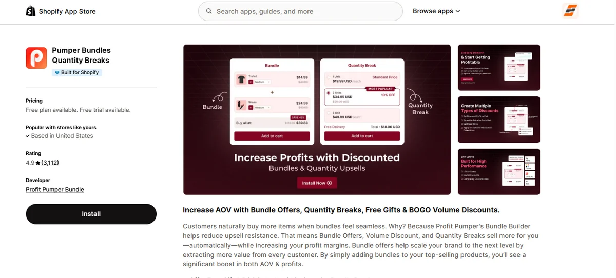 Screenshot of Pumper Bundles Quantity Breaks