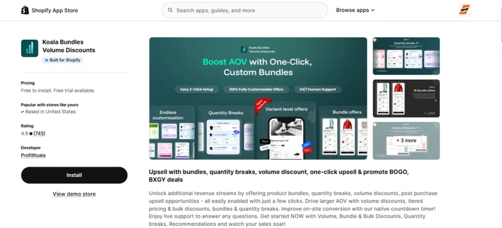Screenshot of Koala Bundles Volume Discounts