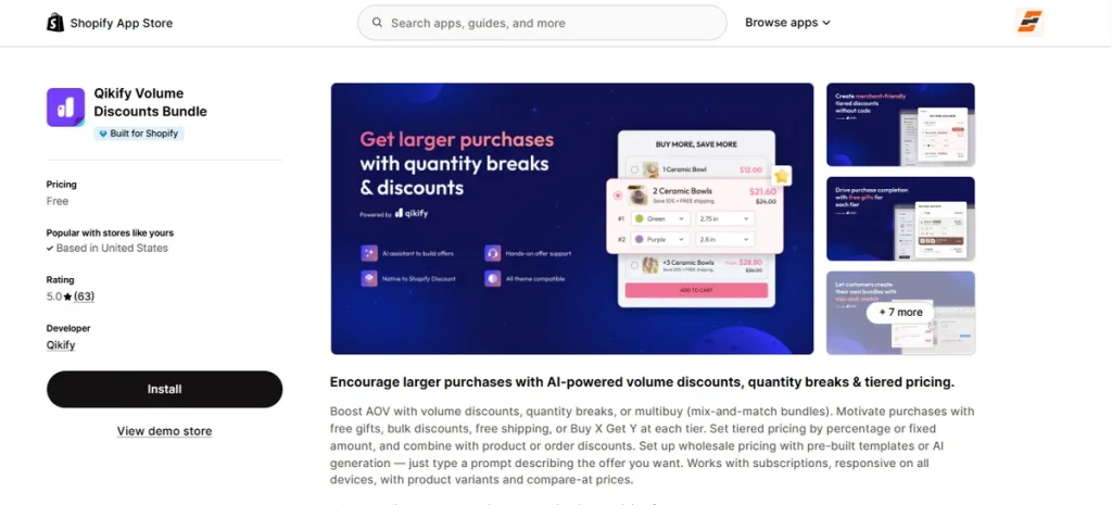 Screenshot of Qikify Volume Discounts Bundle