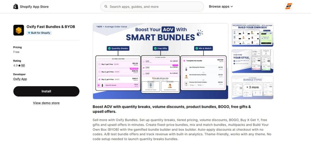 Screenshot of Oxify Fast Bundles and BYOB
