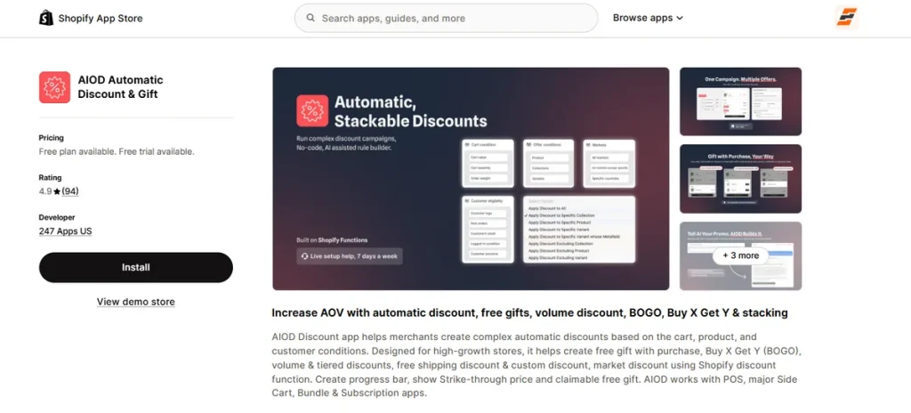 Screenshot of AIOD Automatic Discount and Gift