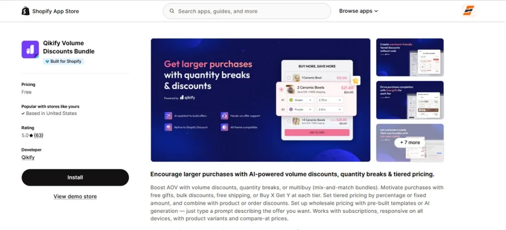 Screenshot of Qikify Volume Discounts Bundle