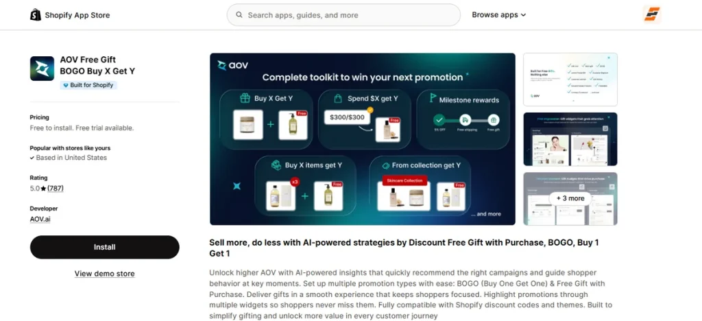 Screenshot of AOV Free Gift BOGO Buy X Get Y