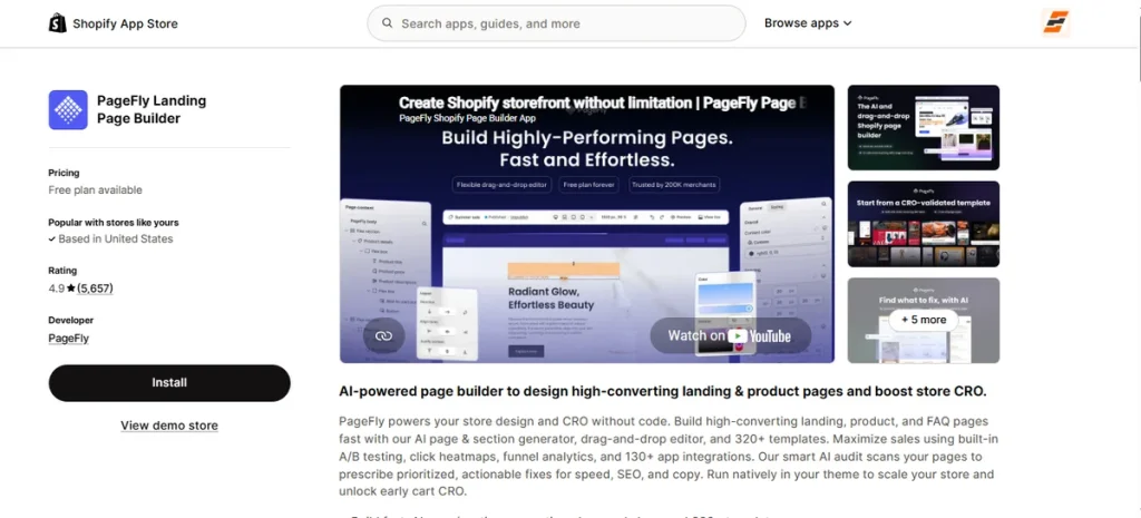 Screenshot of Pagefly Landing Page Builder