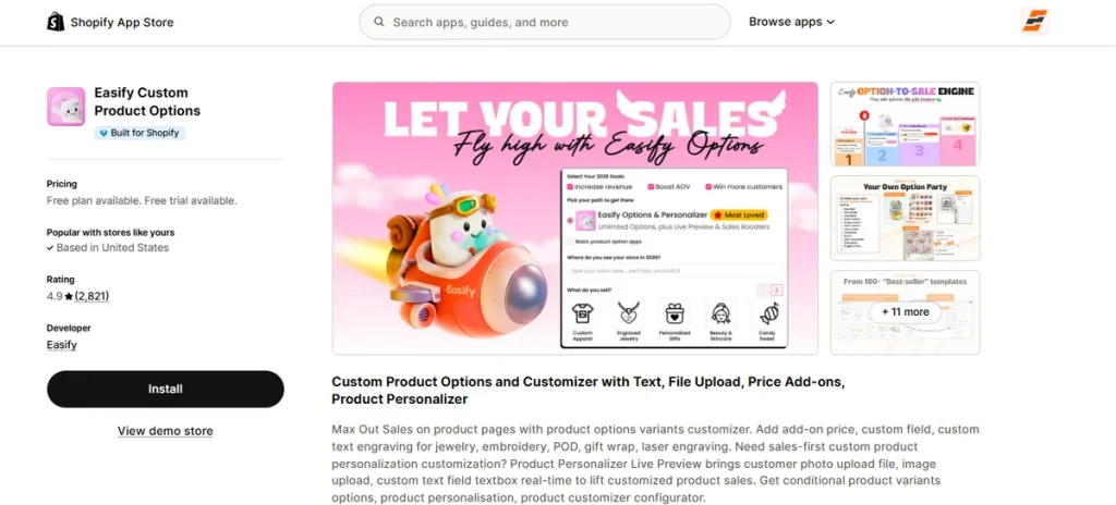 Screenshot of Easify Custom Product Options