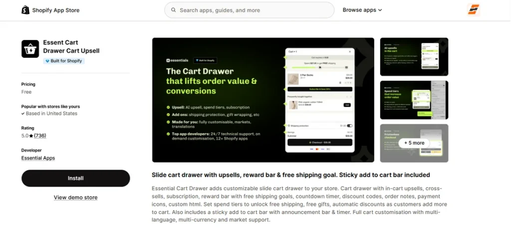 Screenshot of Essen Cart Drawer Cart Upsell