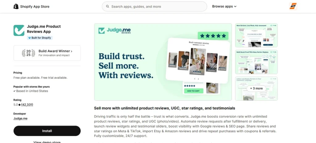 Screenshot of Judge me Product Reviews App