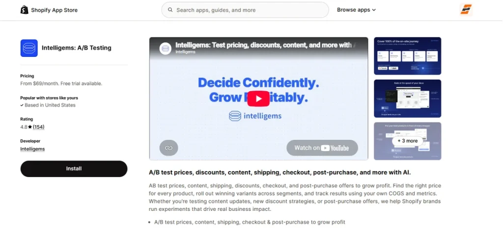 Screenshot of Intelligems AB Testing