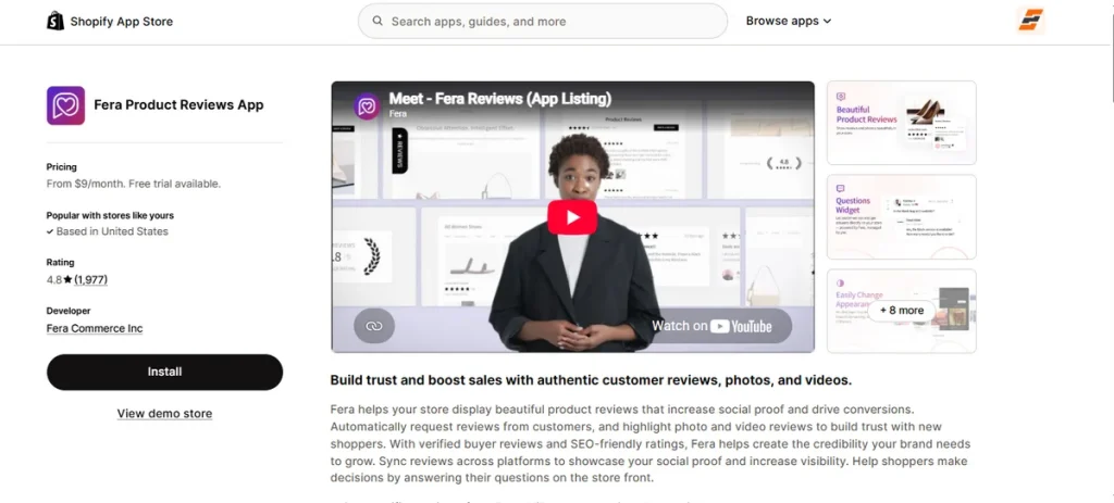 Screenshot of Fera Product Reviews App
