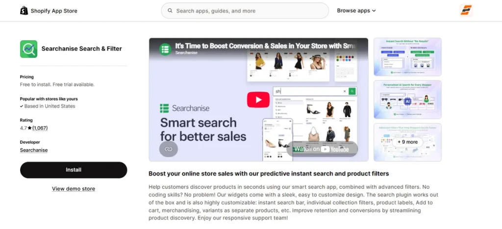 Screenshot of Searchanise