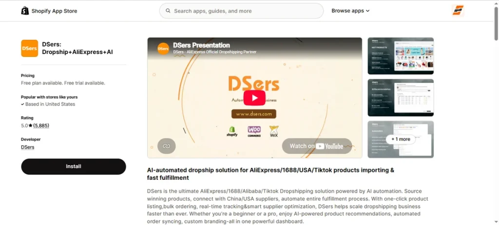 Screenshot of Dsers