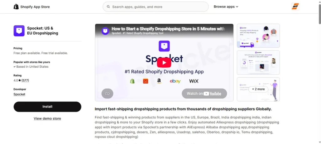 Screenshot of Spocket