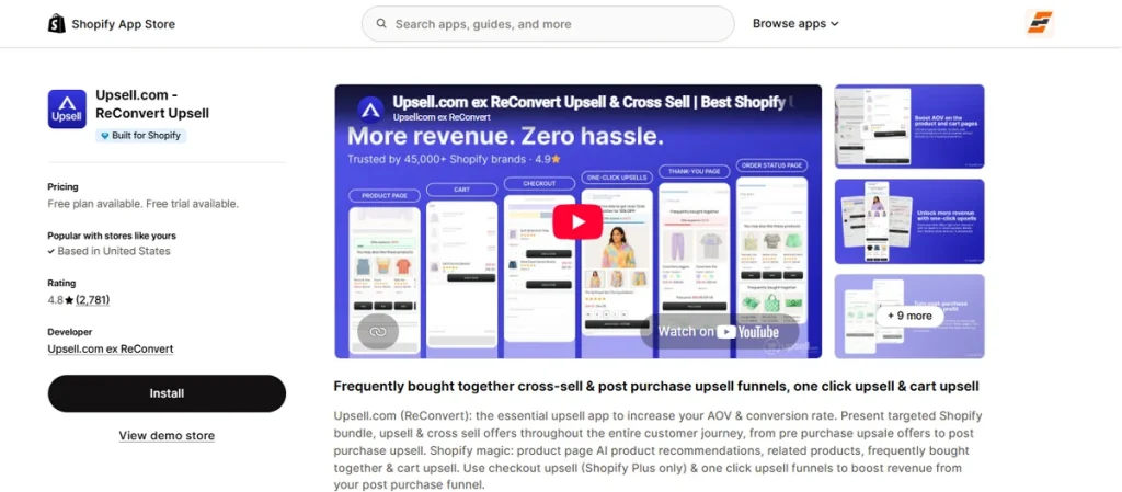 Screenshot of Upsell Ex Reconvert for Clothing Store