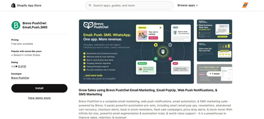 Screenshot of Brevo Pushowl for Clothing Store
