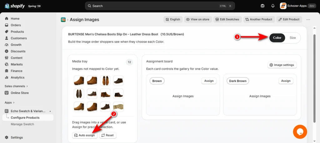 Select the Swatch Type and Click Auto Assign Button