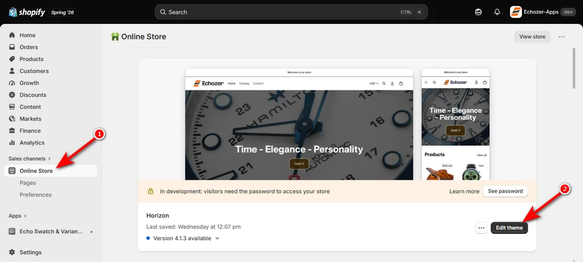 Go to Online Store and Click Edit Theme Button