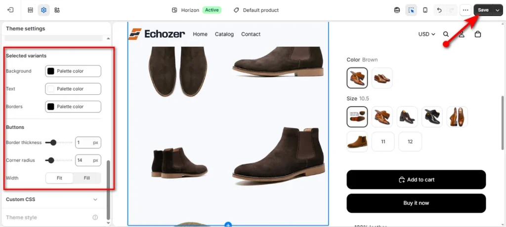 Edit Variant Picker Size and Click Save Button
