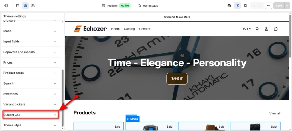 Hit the Custom CSS Menu