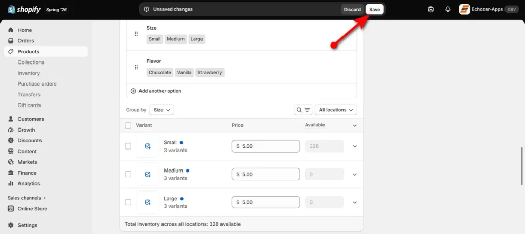Click the Save Button of a Product