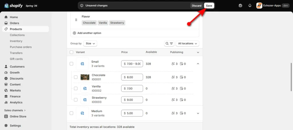 Hit the Save Button of a Product