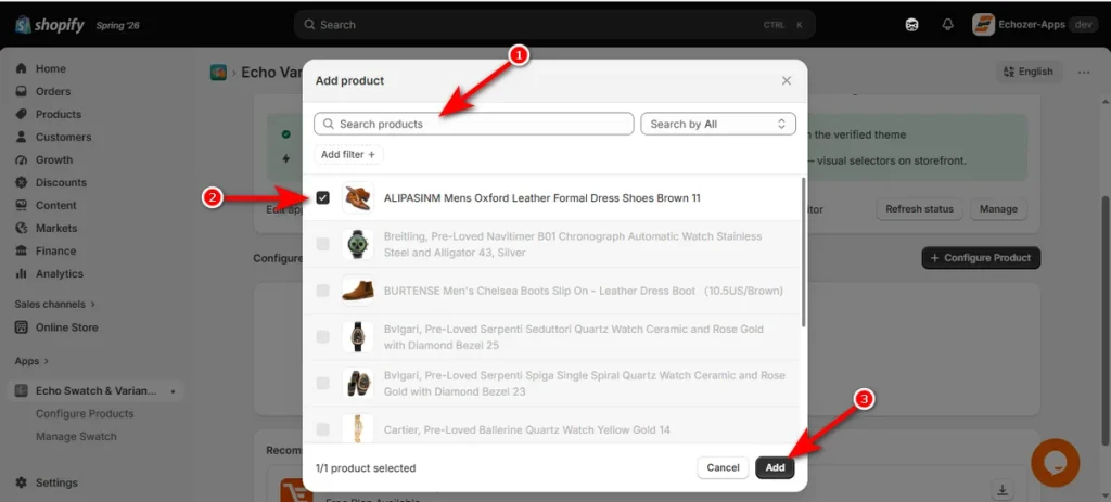 Search for a Product and Checkmark It and Click Add Button