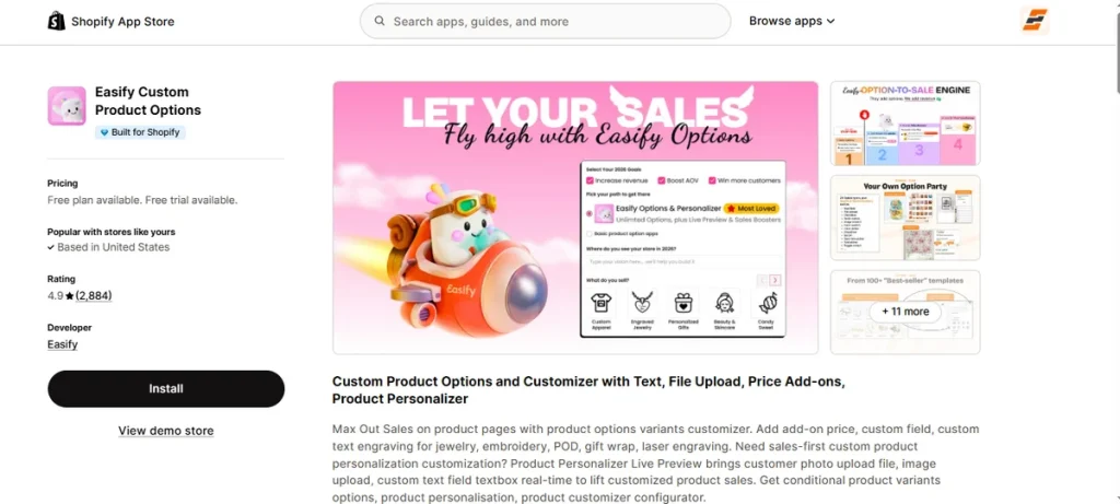 Screenshot of Easify Custom Product Options