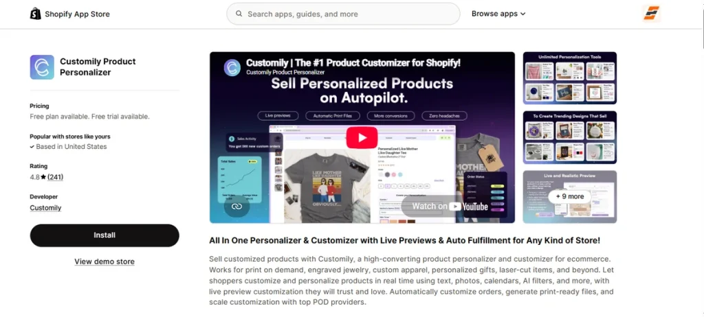 Screenshot of Customily Product Personalizer