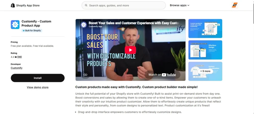 Screenshot of Customify