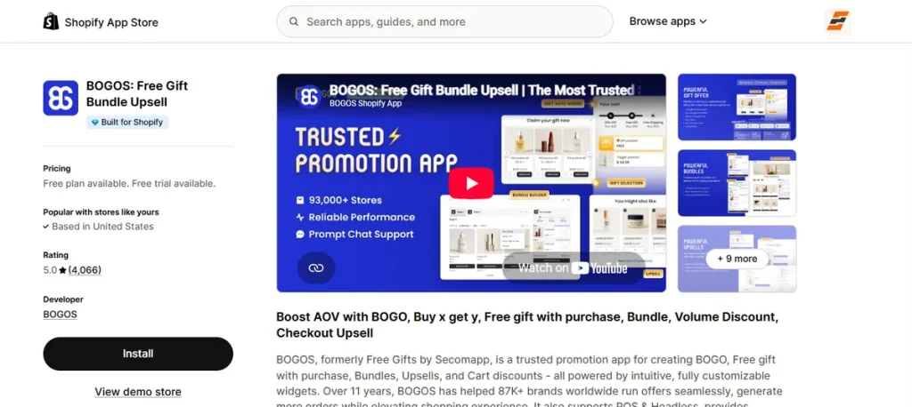 Screenshot of BOGOS Free Gift Bundle Upsell