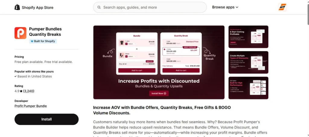 Screenshot of Pumper Bundles Quantity Breaks