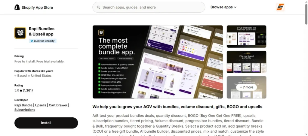 Screenshot of Rapi Bundles and Upsell App