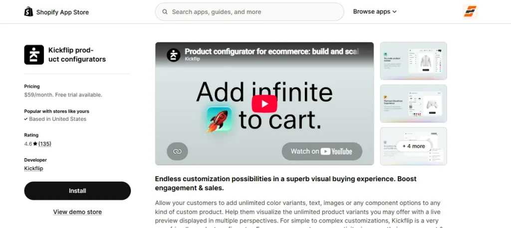 Screenshot of KickflIp Product Configurators