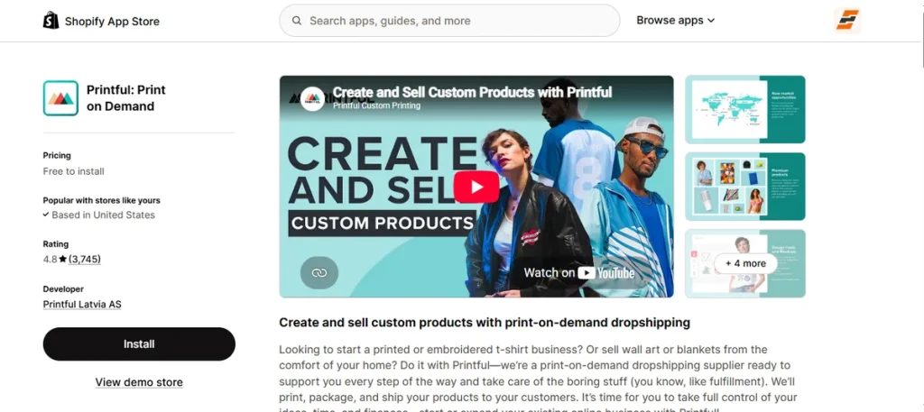 Screenshot of Printful