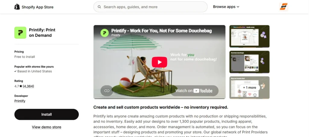 Screenshot of Printify